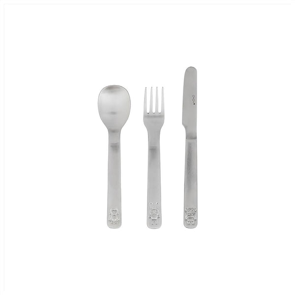 OYOY Living Design - OYOY MINI Cutlery We Love Animals - Set of 3 Dining Ware 915 Brushed Steel