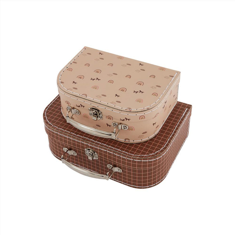 OYOY Living Design - OYOY MINI Suitcase Mini Rainbow & Grid - Set of 2 Storage 307 Caramel / Powder